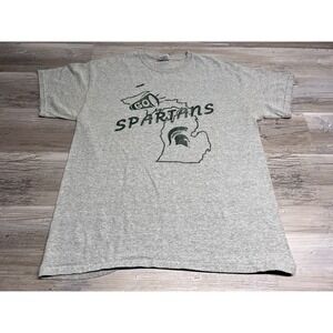 Michigan State University Go Spartans T-Shirt Retro Faded Heather Gray Mens Sz L